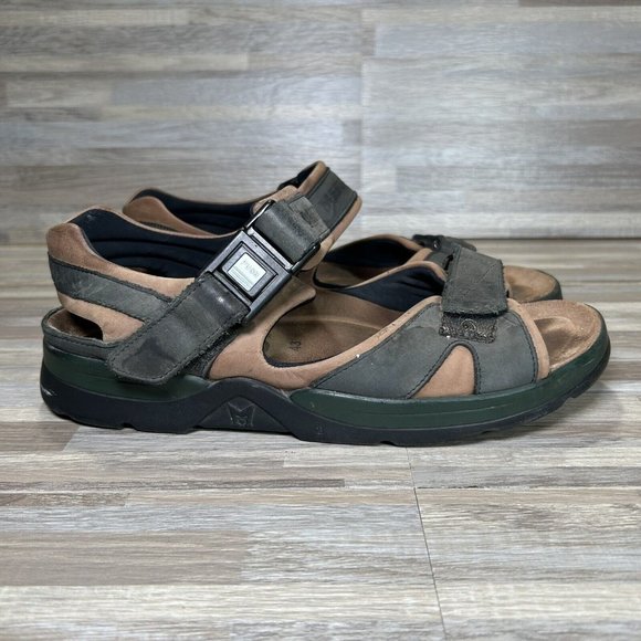 Mephisto Shark Fit Sandals Size EU 43/US 9 Green Brown Leather Nubuck